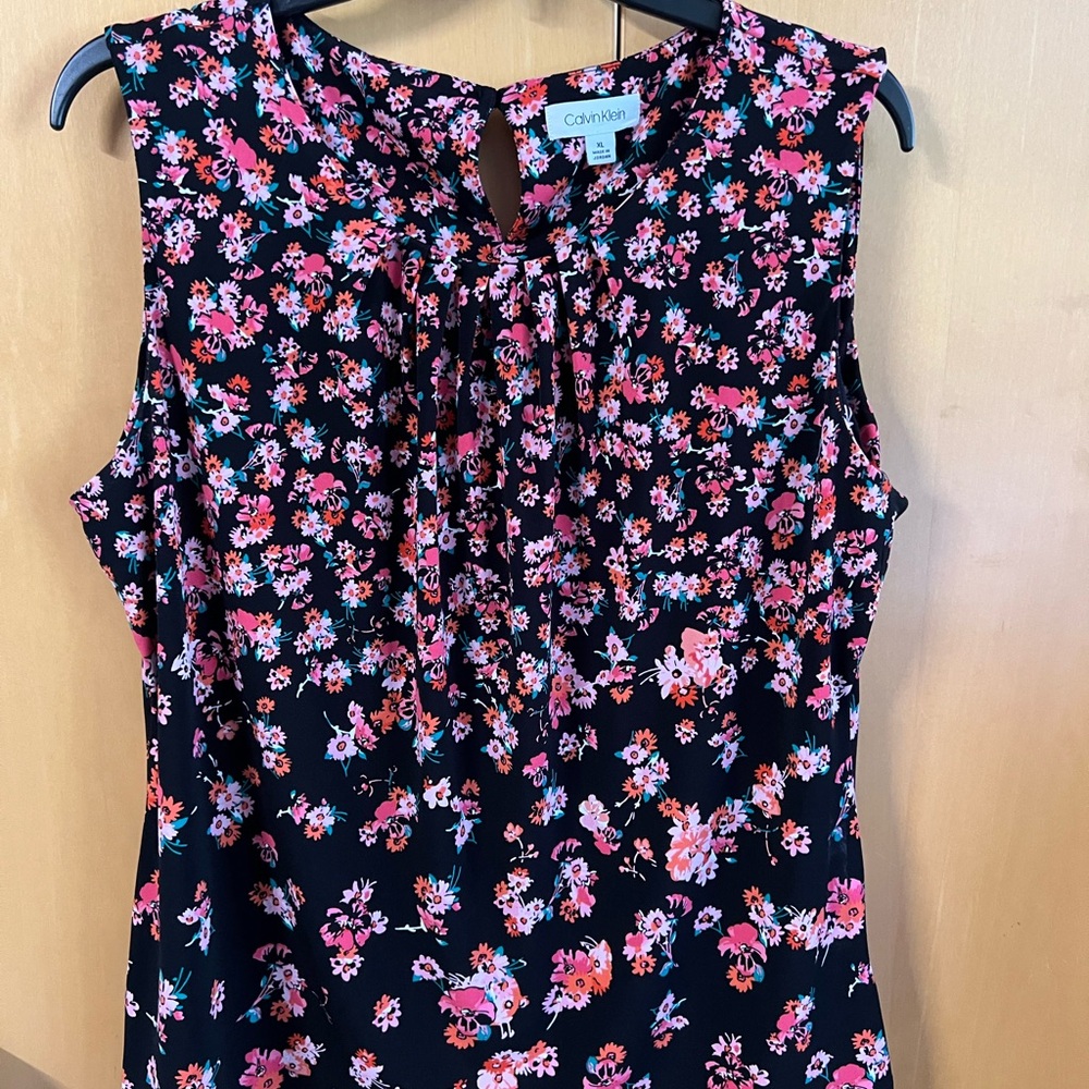 Calvin Klein Pink and White Ruched Floral Blouse Size XL